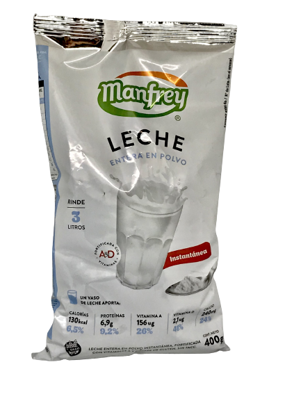 LECHE ENTERA EN POLVO INSTANTANEA MANFREY X 400 GRS