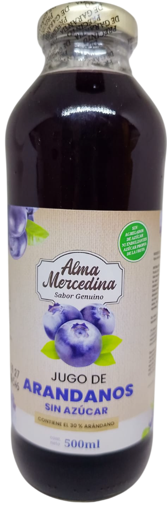 JUGO DE ARANDANOS SIN AZUCAR ALMA MERCEDINA X 500 ML